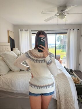 Cashmere Cream Patterned Knit Sweater - Fair Isle